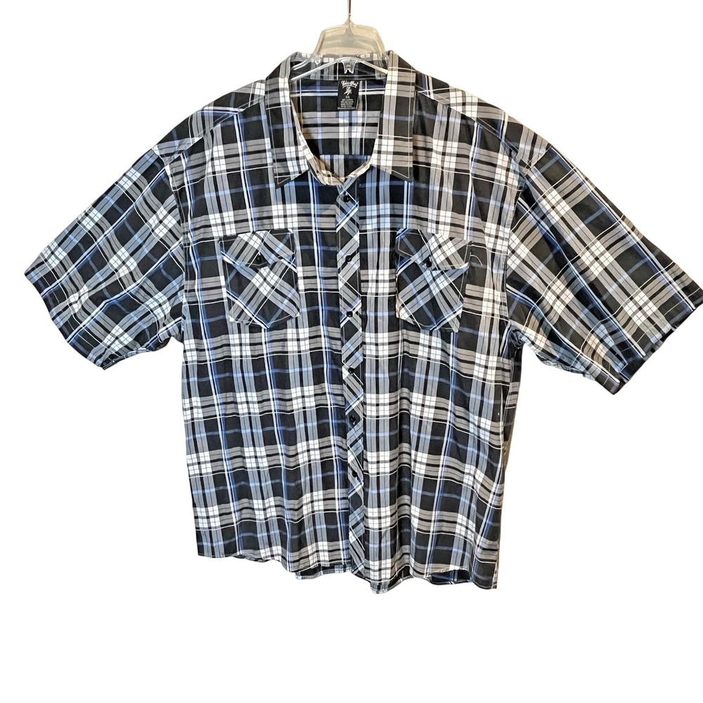 Blue Gear BG Men's 5XL Blue White Black Plaid Pockets Short Sleeves Lightweight